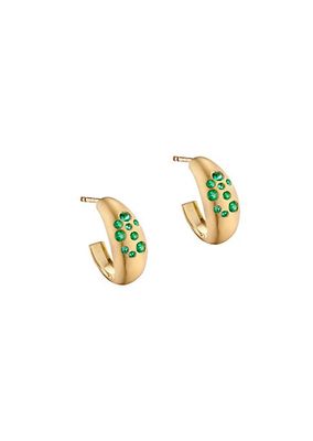 Fairy Dust 18K Yellow Gold & Emerald Tapered Hoop Earrings