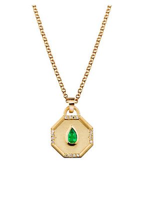 Fairy Dust 18K Yellow Gold, Emerald & 0.08 TCW Diamond Octagonal Pendant Necklace