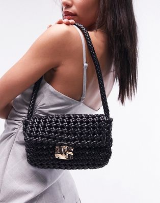 Faith crochet shoulder bag with hardware in black