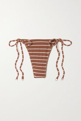 Faithfull The Brand - Andrea Striped Textured Bikini Briefs - Brown