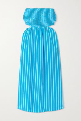Faithfull The Brand - Deva Strapless Cutout Striped Cotton-poplin Midi Dress - Blue
