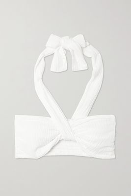 Faithfull The Brand - Glenda Cropped Crinkled Linen-blend Halterneck Top - White