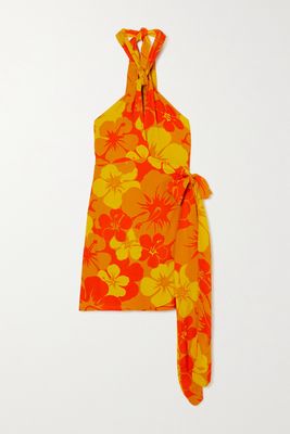 Faithfull The Brand - Odette Floral-print Crepe Halterneck Mini Dress - Orange
