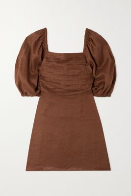 Faithfull The Brand - Venezia Shirred Pintucked Linen Midi Dress - Brown