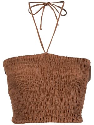 Faithfull the Brand Vita smocked halterneck crop top - Brown