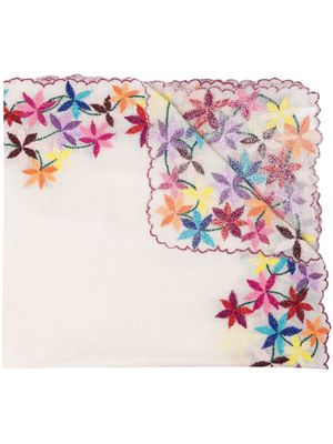Faliero Sarti embroidered floral-print scarf - White