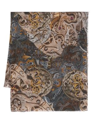 Faliero Sarti rolex-print frayed scarf - Neutrals