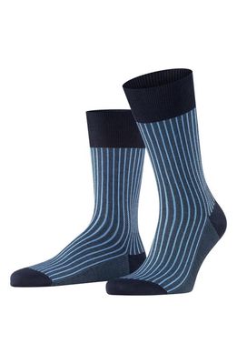 Falke Oxford Stripe Dress Socks in Dark Navy-Sky