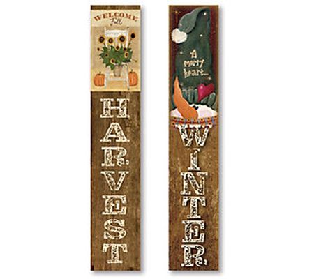 Fall Sunflower & Hat Snowman III 7x40 Double-Si ded Porch Sign