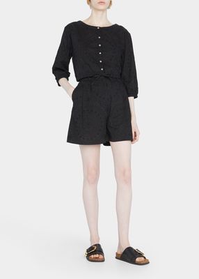 Falling Stars Beatrice Embroidered Eyelet Pleated Shorts