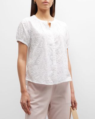 Fallon Embroidered Cotton Puff-Sleeve Blouse