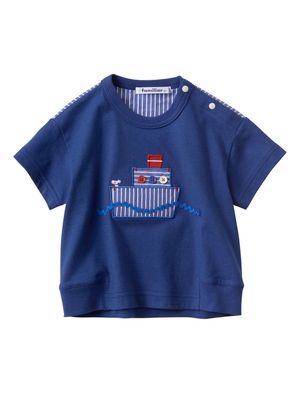 Familiar appliqué-detail striped T-shirt - Blue