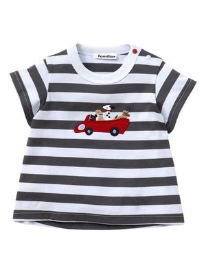 Familiar appliqué-detail striped T-shirt - White