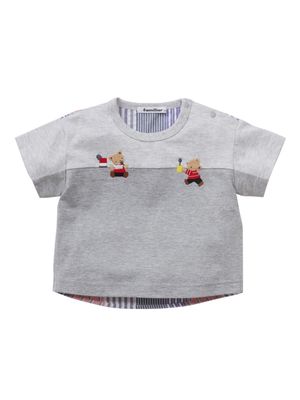 Familiar bear-embroidered cotton T-shirt - Grey