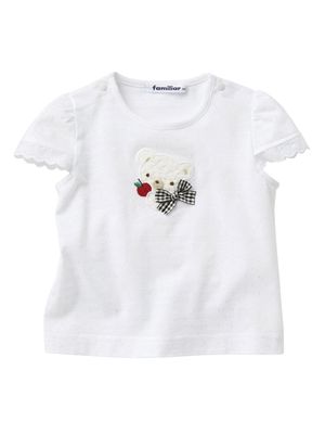 Familiar bear-embroidered crew-neck T-shirt - White