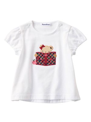 Familiar bear-motif cotton T-shirt - White