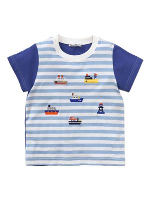 Familiar boat-embroidered striped T-shirt - Blue