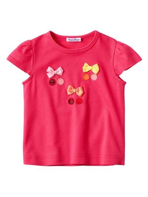 Familiar bow-appliqué cotton T-shirt - Pink