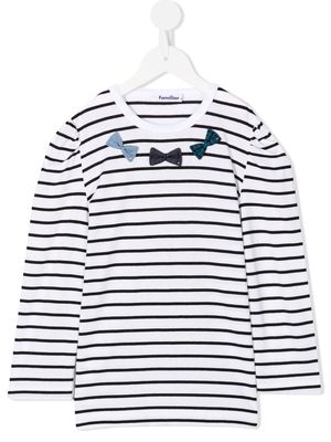 Familiar bow-detail striped T-shirt - White
