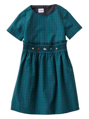 Familiar check-pattern short-sleeve dress - Blue