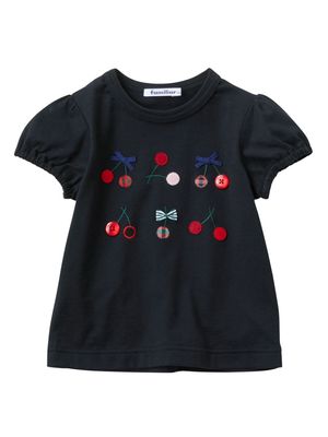 Familiar cherry-appliqué cotton T-shirt - Black
