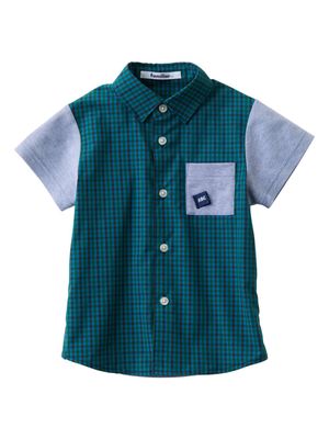 Familiar colour-block checked cotton shirt - Blue