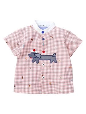 Familiar embroidered-design grid-pattern shirt