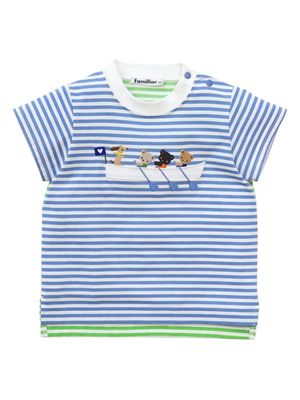 Familiar embroidered-design striped T-shirt - Blue
