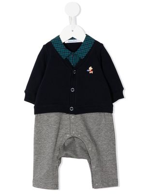 Familiar embroidered-motif long-sleeve romper suit - Blue