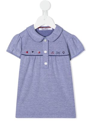 Familiar embroidered-pattern detail polo shirt - Blue