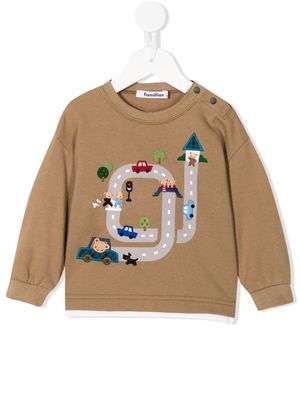 Familiar embroidered-road long-sleeve sweatshirt - Brown