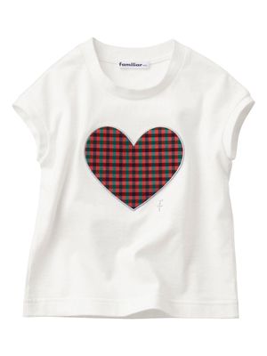 Familiar gingham-heart cotton T-shirt - White