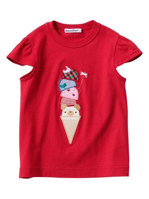 Familiar ice-cream appliqué cotton T-shirt - Red