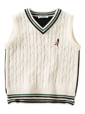 Familiar logo-embroidered cable-knit vest - Neutrals