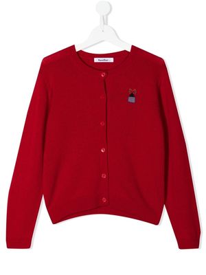 Familiar long-sleeve knit cardigan - Red