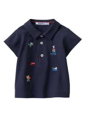Familiar motif-embroidered cotton polo shirt - Blue