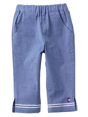 Familiar motif-embroidered cotton trousers - Blue