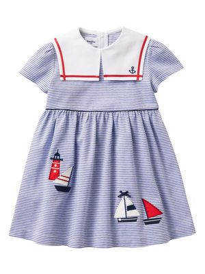 Familiar round-neck striped dress - Blue