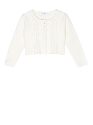 Familiar ruffled button-front cardigan - White