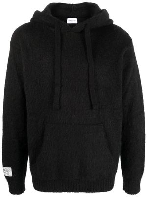 Family First logo-patch knitted hoodie - Black