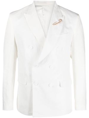 Family First logo-pin double-breasted blazer - White