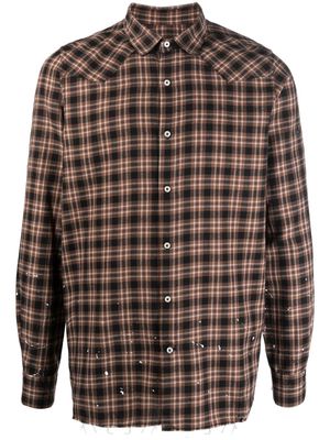 Family First logo print checked shirt - Brown