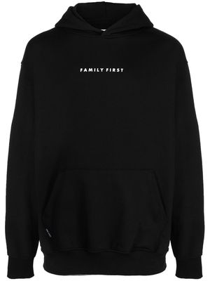Family First logo-print longsleeved cotton hoodie - Black