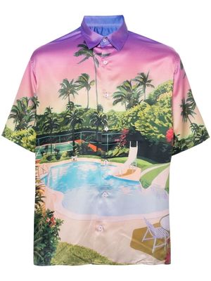 Family First pool-print bowling shirt - Purple