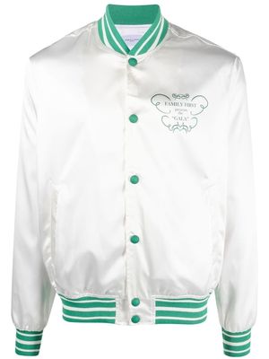 Family First printed varsity bomber jacket - White