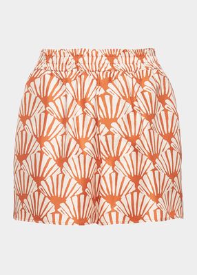 Fan-Print Silk Shorts