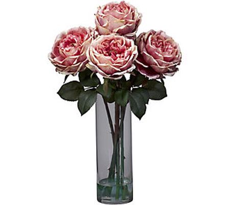 Fancy Rose Vase Silk Flower Arrangement by Near ly Natural