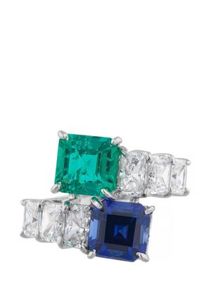 Fantasia by Deserio 14kt white gold emerald and sapphire ring
