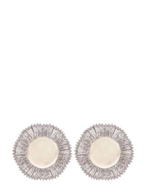 Fantasia by Deserio PEARL AND BAGUETTE BUTTON EARRINGS - Silver