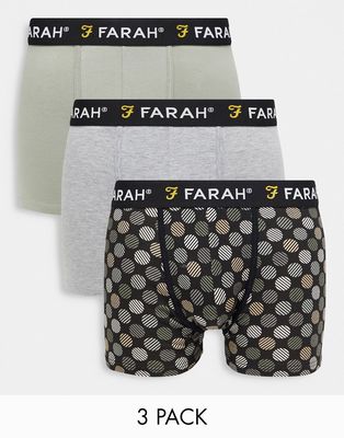 Farah 3 pack boxers in khaki and gray-Green